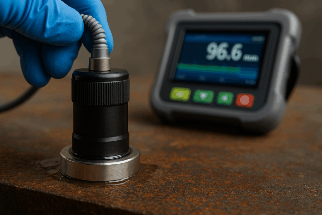 Technician performing ultrasonic testing as part of a preventive maintenance program