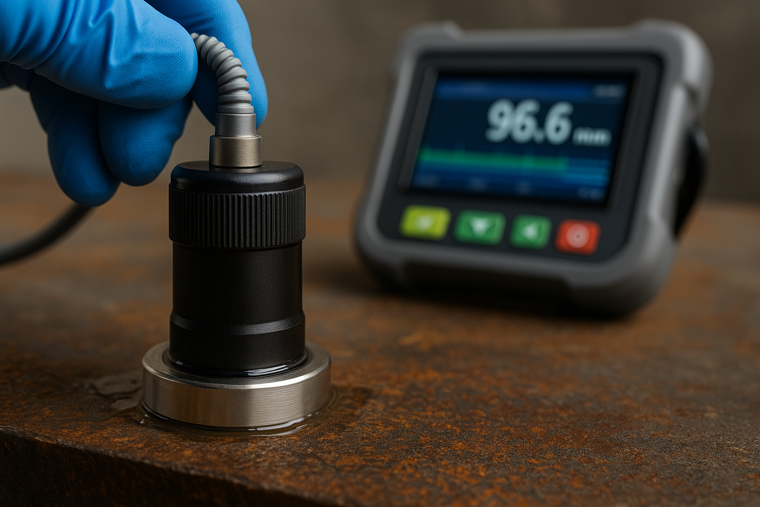 Technician performing ultrasonic testing as part of a preventive maintenance program