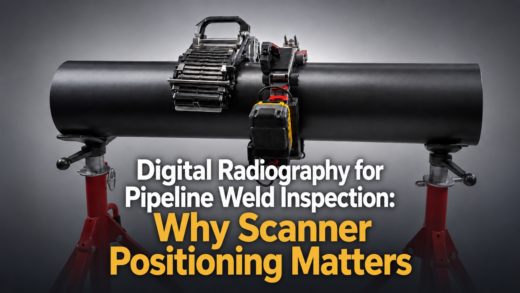 Digital radiography scanner positioning a DR panel on pipe for pipeline weld inspection