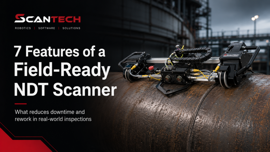 Field-ready robotic NDT scanner performing an automated ultrasonic inspection on industrial piping