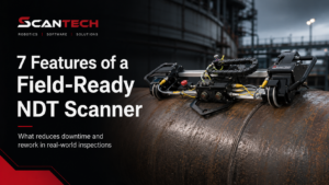 Field-ready robotic NDT scanner performing an automated ultrasonic inspection on industrial piping